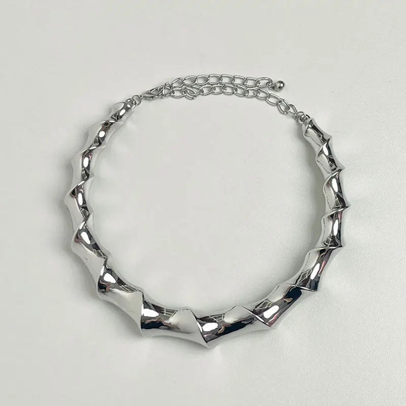 Heavy Exaggerated Metal Twisted Choker Necklace