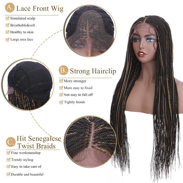 Long Straight Twist Braided Wigs with Lace Front