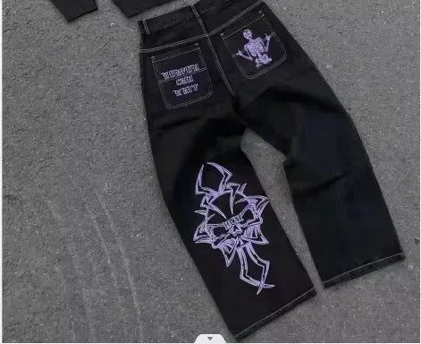 Gothic Retro Cross Rhinestone Wide Leg Trouser
