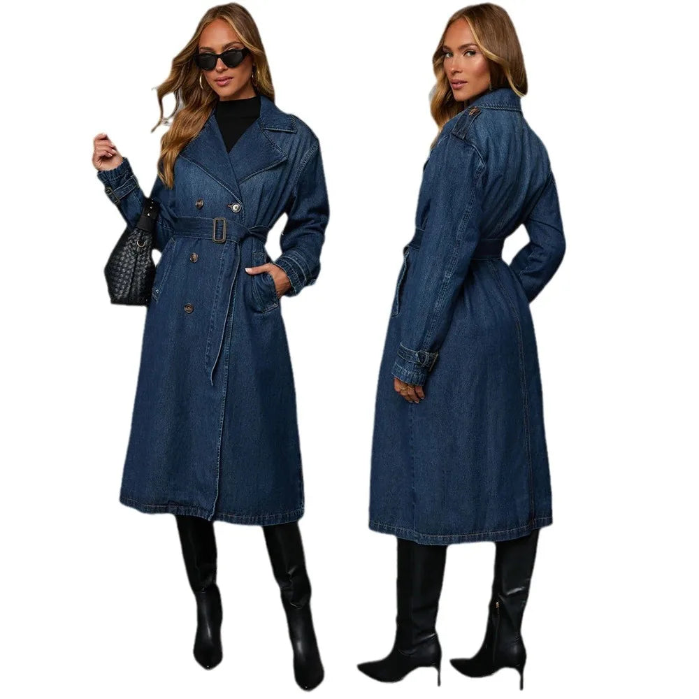 Temperament denim trench coat