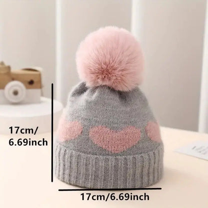 Toddler's winter warm soft bobble pom knitted hat