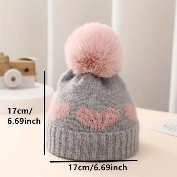 Toddler's Winter Warm Soft Bobble Pom Knitted Hat