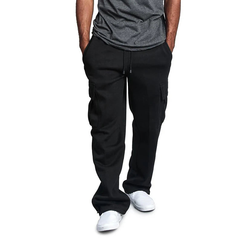 Straight Fit Drawstring Long Multi-pocket Pants