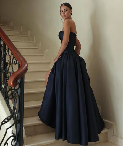 Elegant strapless a-line party evening dress