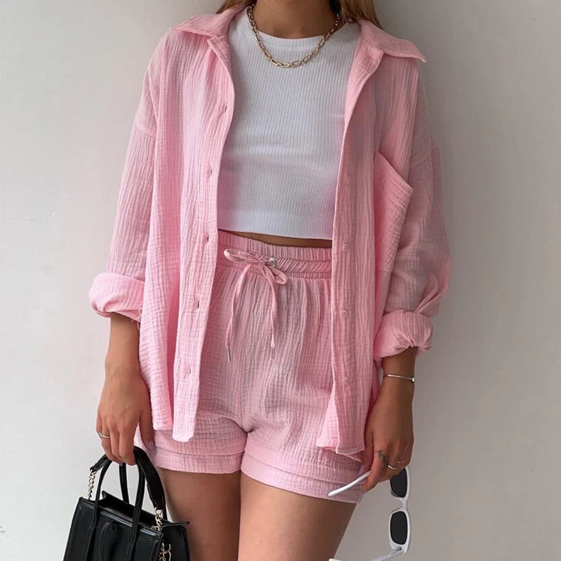 Lace up wide leg lady pants set