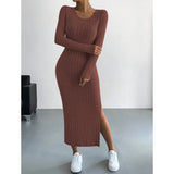 Winter Knitted Stripe Split Elastic Bodycon Dress