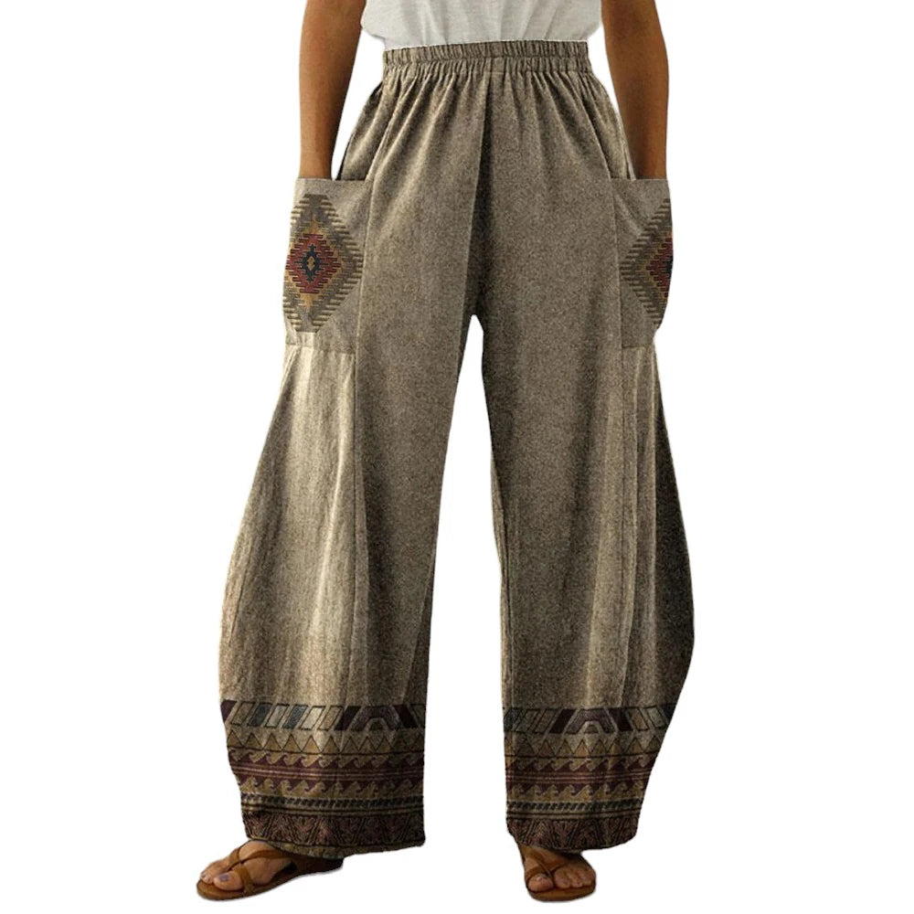 Casual vintage ethnic style with pocket pants
