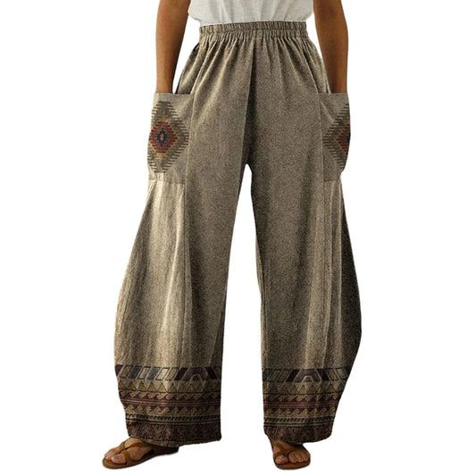 Casual vintage ethnic style with pocket pants