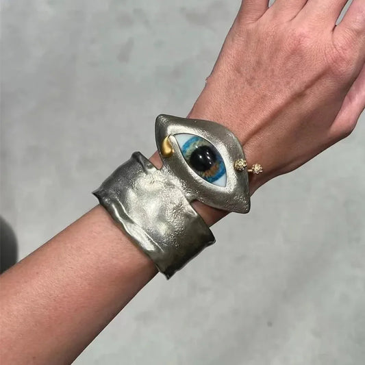 Vintage Ethnic Alloy Metal Blue Eyes Cuff Bracelet