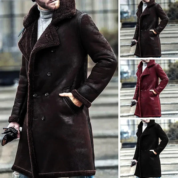 Faux Leather Long Sleeve Turndown Collar Coat