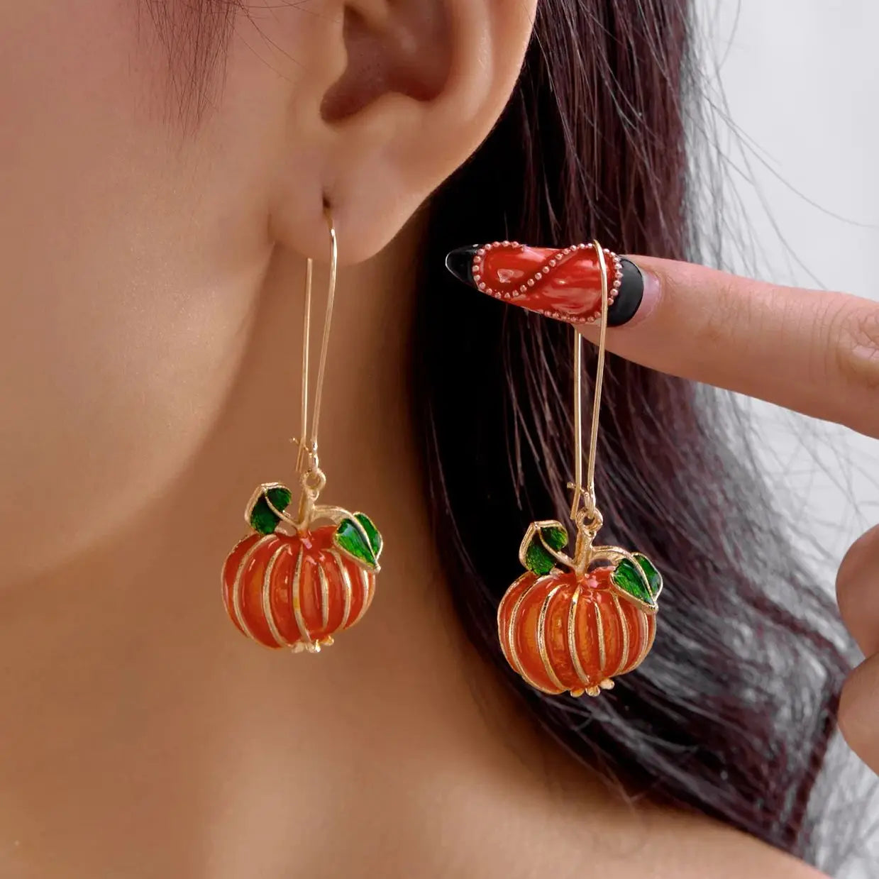 Gothic Punk Rhinestone Bow Pumpkin Earrings