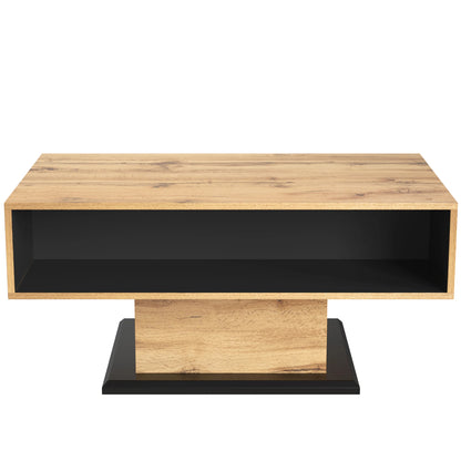 Wood grain coffee table with handle- drawer