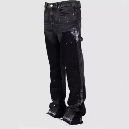 Men's painting patch baggy stacked jeans