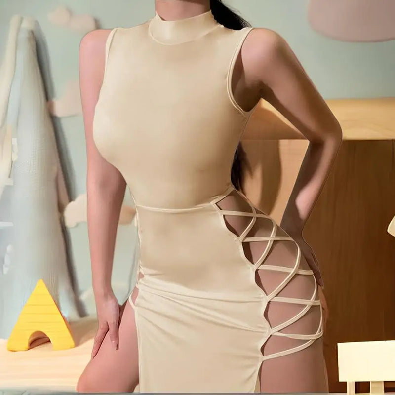 Sleeveless Turtleneck Bandage Dress
