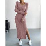 Winter Knitted Stripe Split Elastic Bodycon Dress