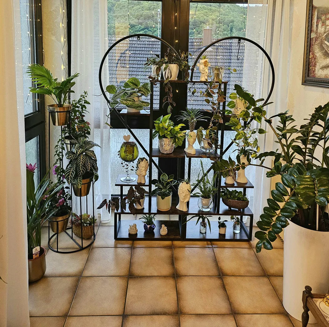 6 tier wood and metal plant flower rack