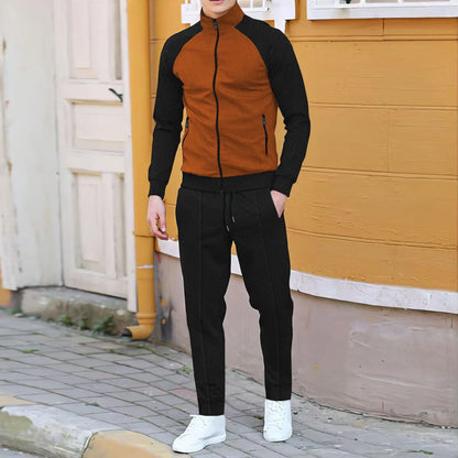 Men's plain waffle long sleeve pants suit