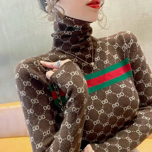 Slim turtleneck commute warm knitted pullover