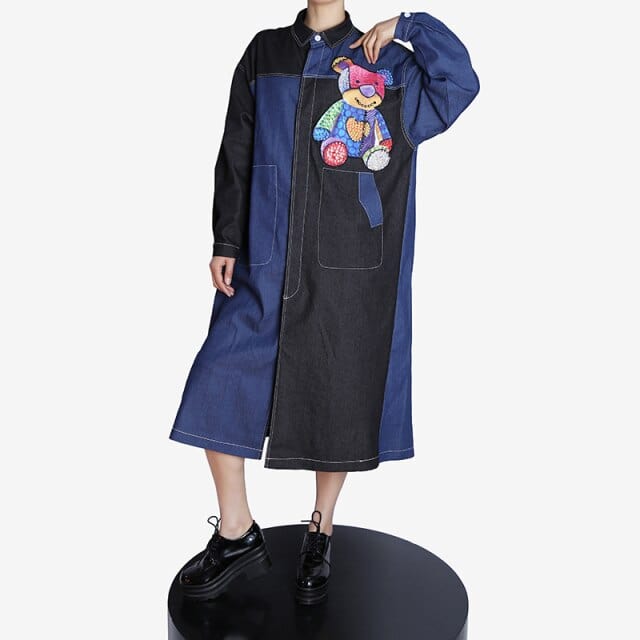 Mid Calf Denim Jeans Shirt Dress